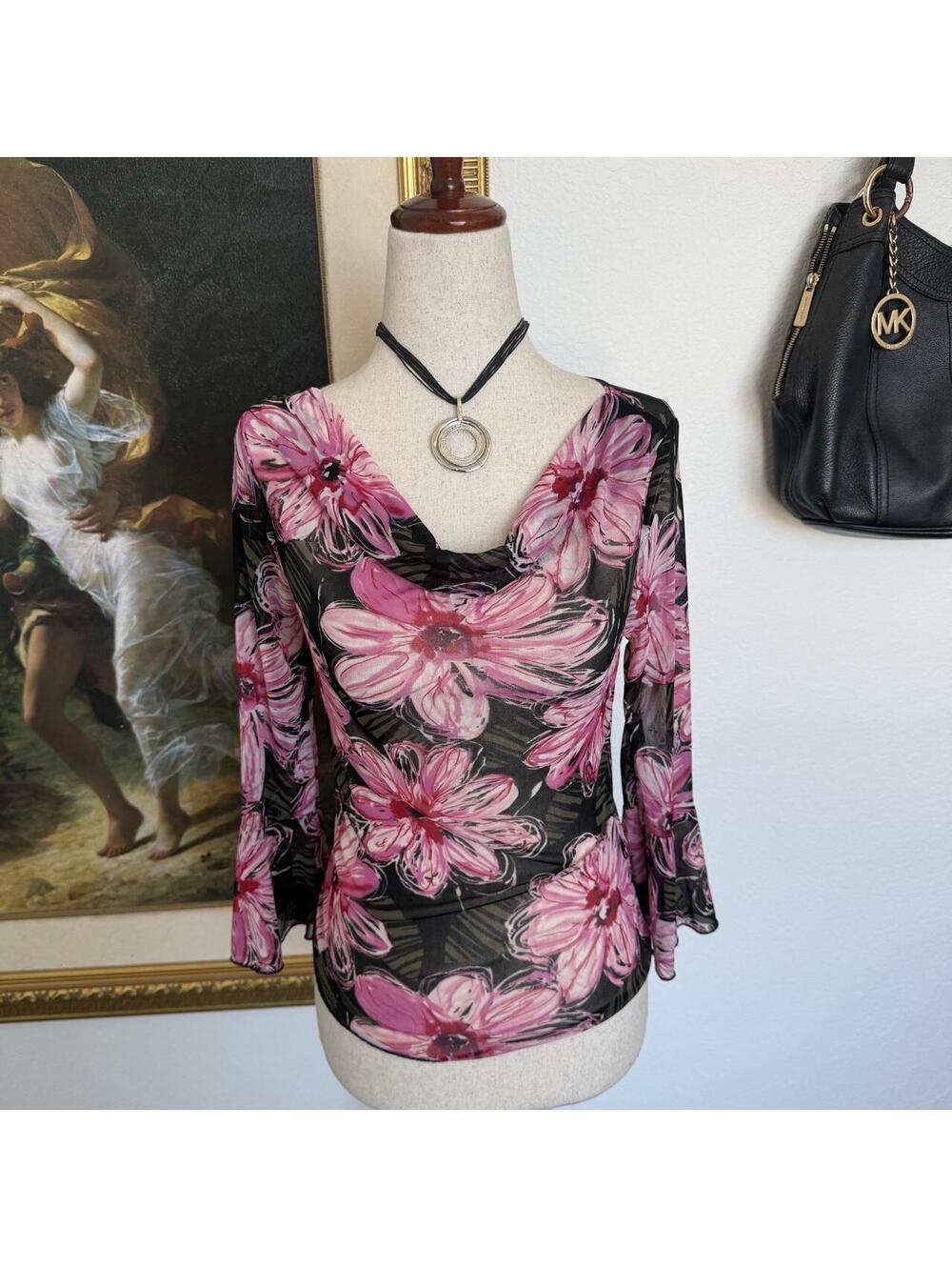 Y2K Whimsigoth heart soul sheer 3/4 length bell sleeved cowl neck top
